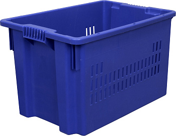 Ящик п/э 600х400х350 дно сплош., стенки перф., синий,604