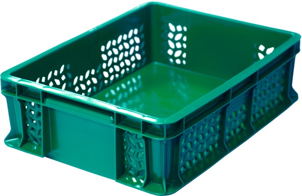 Ящик п/э 400х300х120 дно сплош.,стенки перфор с внешней ручкой зеленый  701.02.02