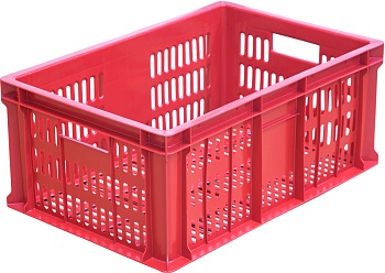 Ящик п/э 600х400х250 1,6кг. с перфорацией цв. красный 201