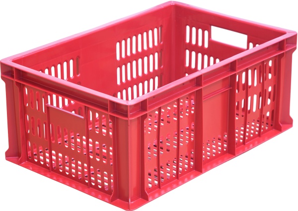 Ящик п/э 600х400х250 1,6кг. с перфорацией цв. красный 201