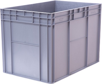 Ящик п/э 600х400х420 мороз., дно усилен.,стенки гладкие., 4 открытые ручки, серый 942.02.02.02