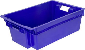 Ящик п/э 600х400х200 сплош. мясной, синий 1,6кг,206 морозостойкий