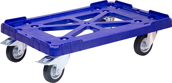Тележка 600х400 пластик, резин.колеса, два тормоза, цв.синий