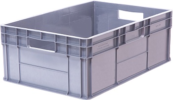 Ящик п/э 600х400х220 дно усилен.,стенки сплошные., 2 открытые ручки, серый  922.02.03.03