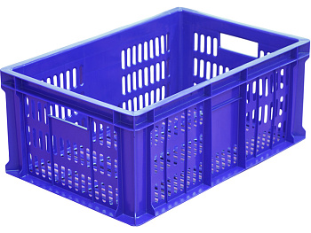 Ящик п/э 600х400х250 1,6кг. с перфорацией цв. синий 201