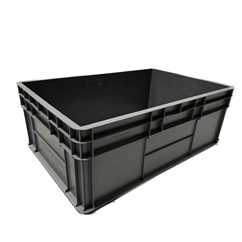 Ящик п/э 600х400х220 дно гладкое.,стенки сплошные., 4 закрытые ручки, серый  922.02.02.02