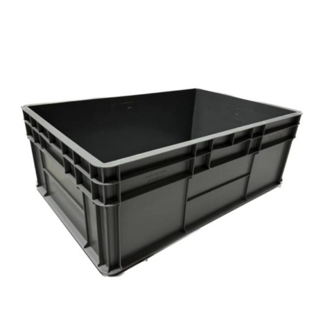 Ящик п/э 600х400х220 дно гладкое.,стенки сплошные., 4 закрытые ручки, серый  922.02.02.02