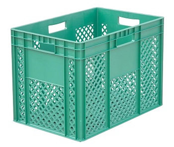 Ящик п/э 600х400х420 мороз., дно перфор.,стенки перфор., 4 открытые ручки, зеленый 942.01.01.01